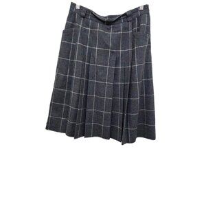 VTG Jobi's Sportswear Y2K 80s 100% Wool Gray Plaid Pleated Knee-Length Skirt Sid